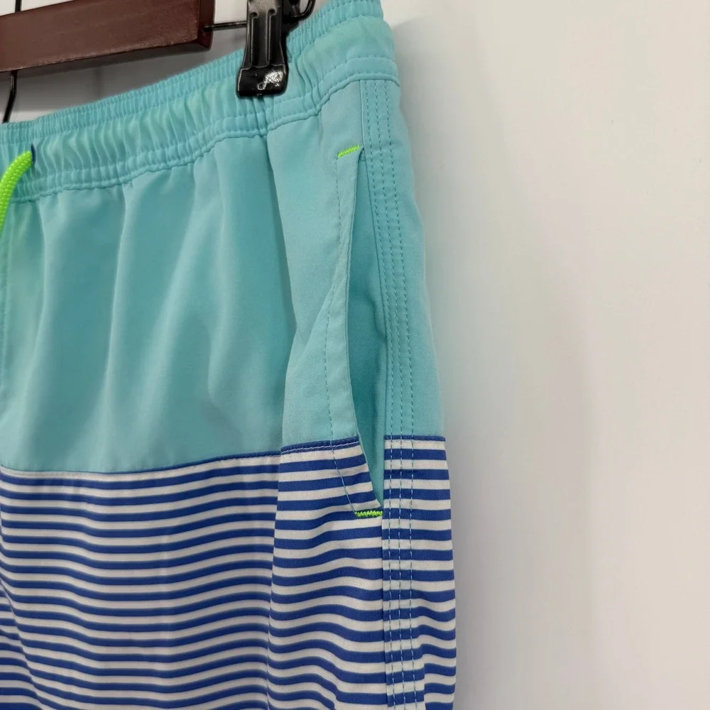 Vineyard Vines Swim Trunks Mens XL Blue Teal Striped Colorblock Board Shorts